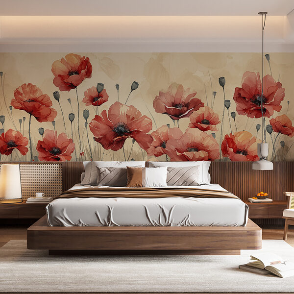 Papel de parede Papel de parede Pintura de flores vermelhas (REF: w01533)