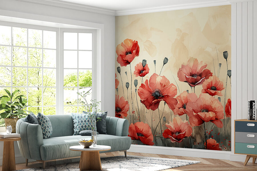 Pintura de flores vermelhas