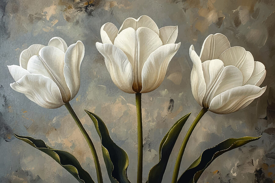 Pintura de tulipas brancas