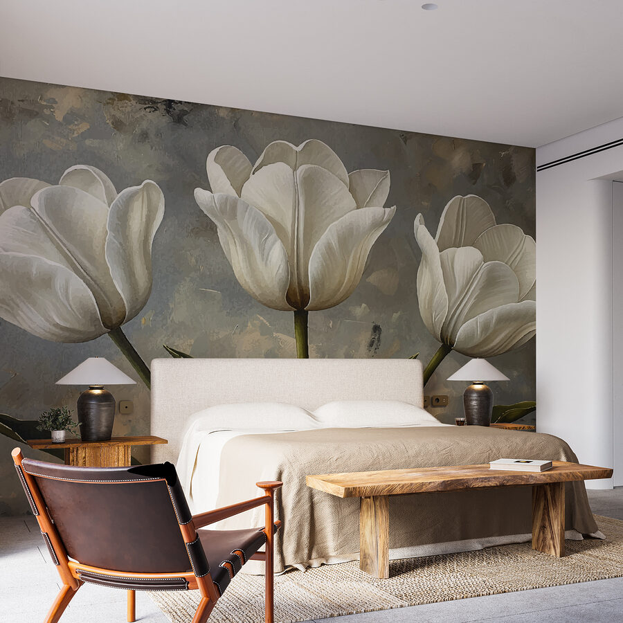 Pintura de tulipas brancas