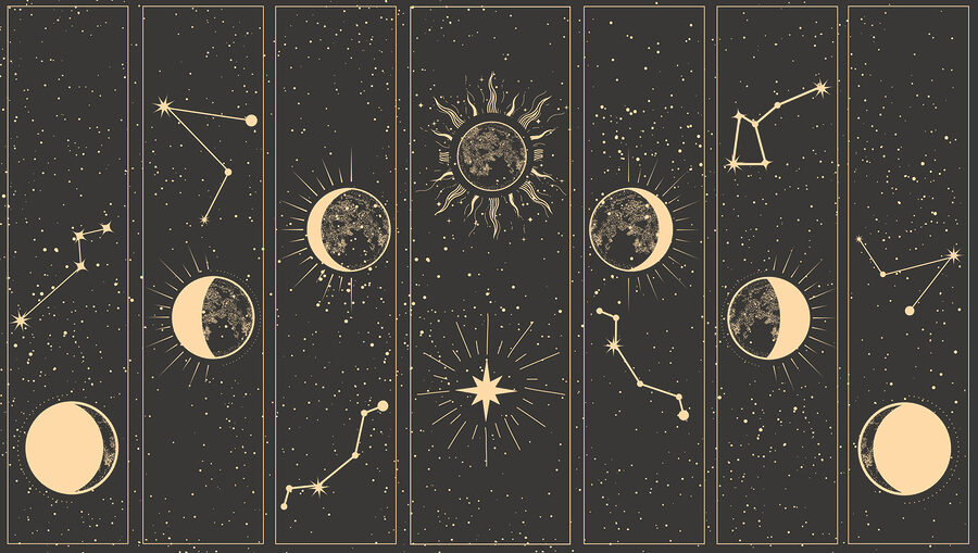 Grupo de faixas com lua e estrelas
