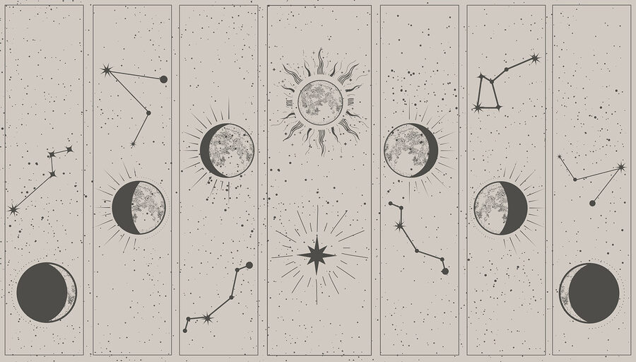 Grupo de imagens do sol e da lua