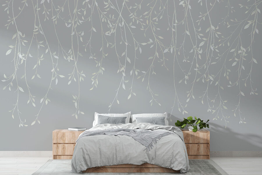 Fundo branco e cinzento com folhas
