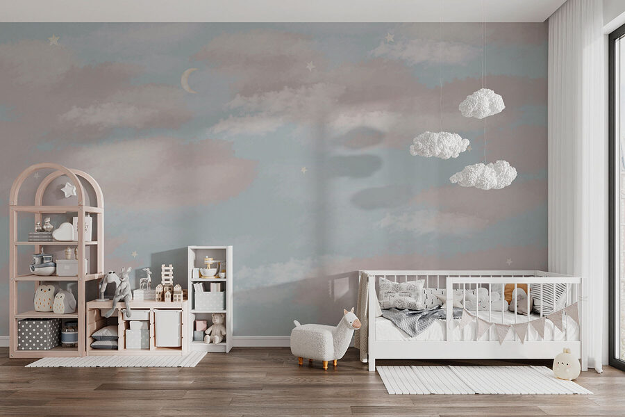 Papel de parede Céu azul com nuvens e uma lua crescente - Image 3