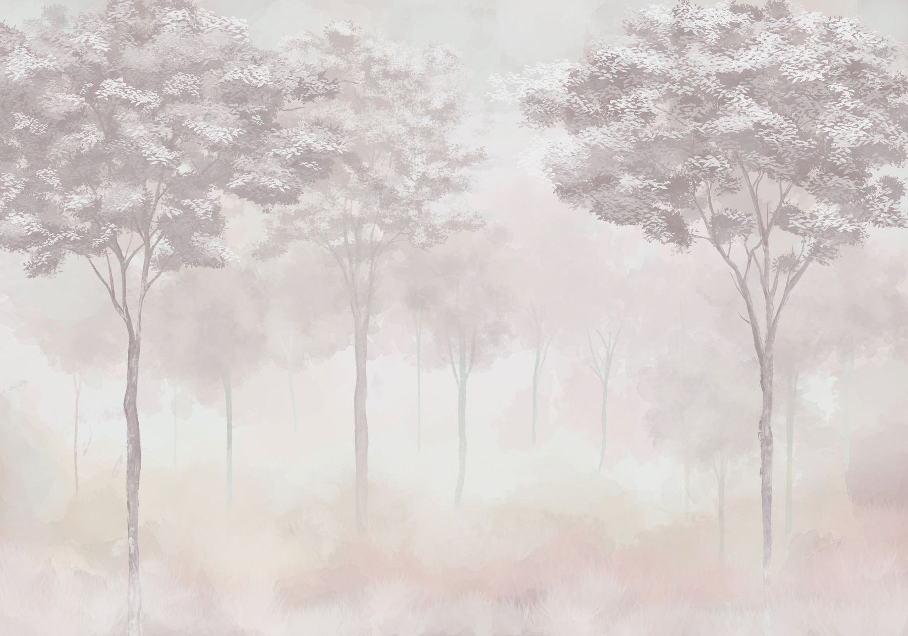 Group of trees in a foggy forest