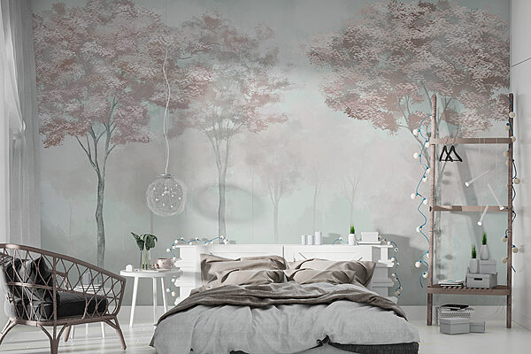 Foggy forest with trees Foggy forest with trees