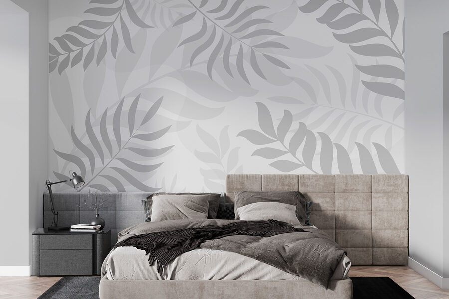 Folhas cinzentas sobre um fundo branco