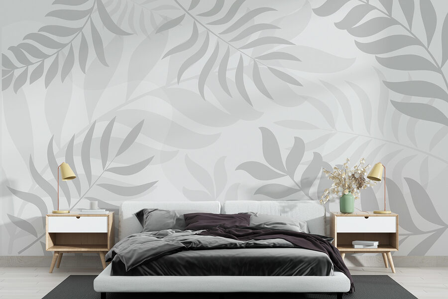 Folhas cinzentas sobre um fundo branco