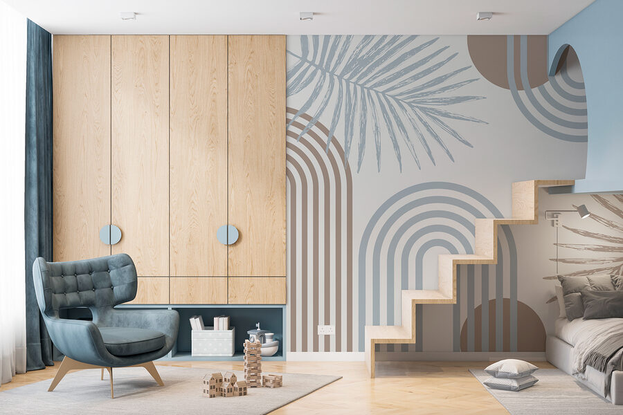 Papel de parede Padrão de folhas e um arco-íris