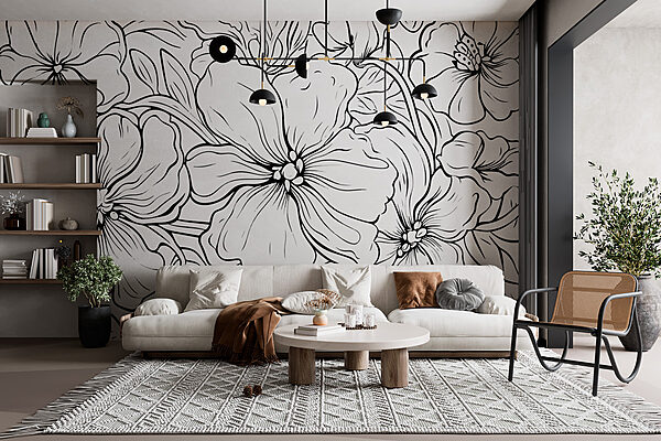 Desenho a preto e branco de flores Desenho a preto e branco de flores
