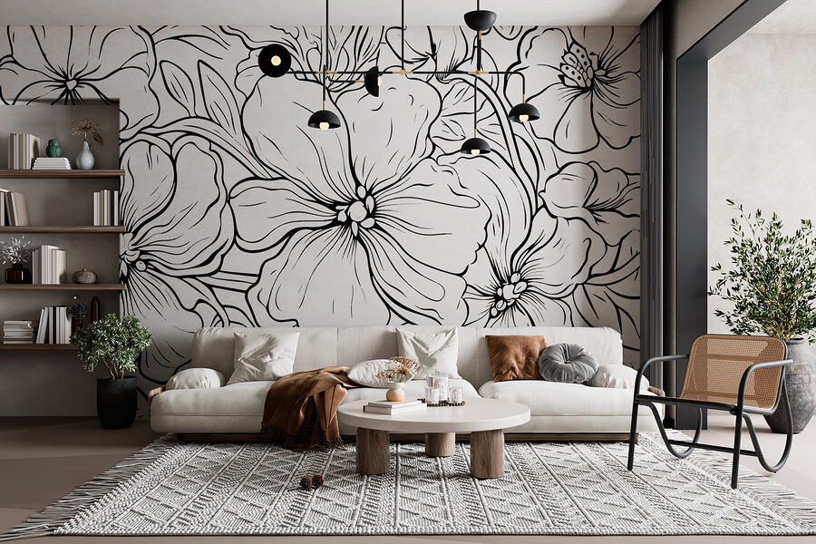 Desenho a preto e branco de flores