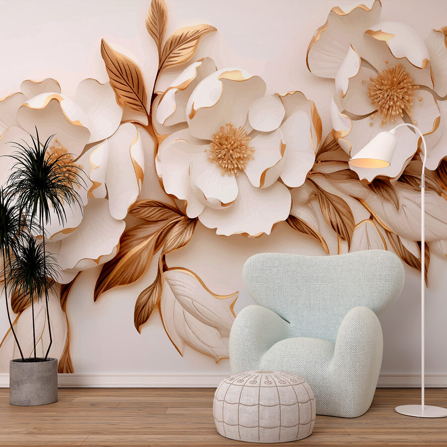 Papel de parede Flores elegantes em tons cremosos.