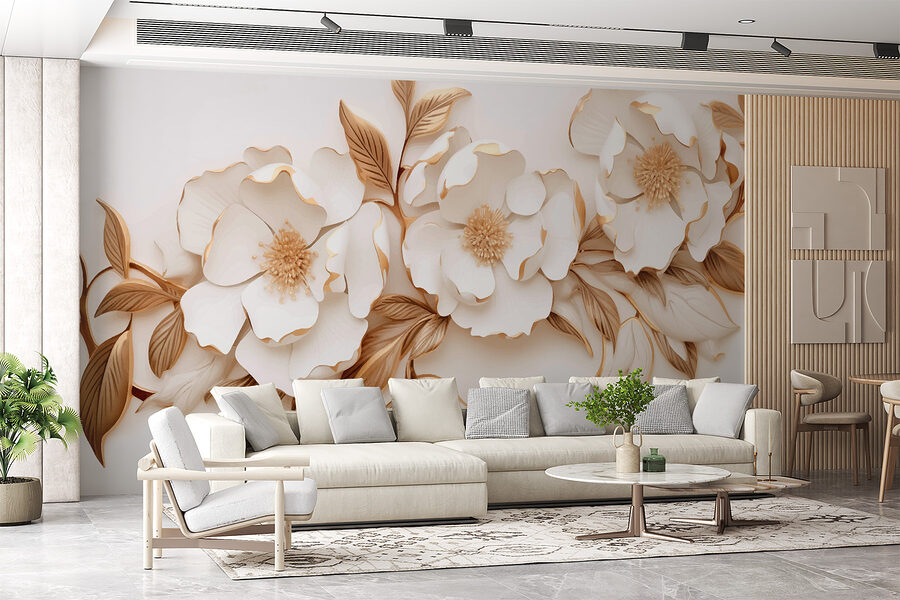 Papel de parede Flores elegantes em tons cremosos. - Image 3