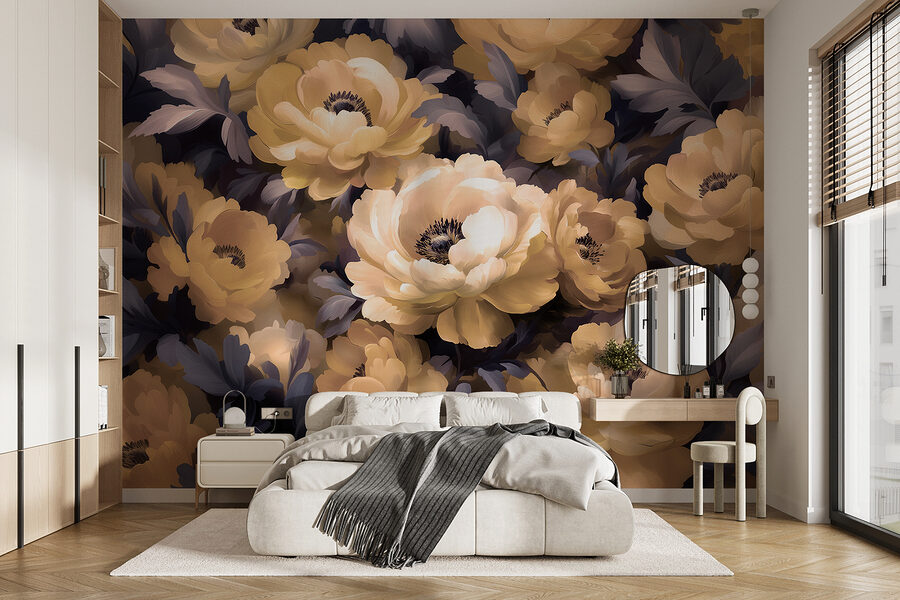 Grupo de flores com folhas