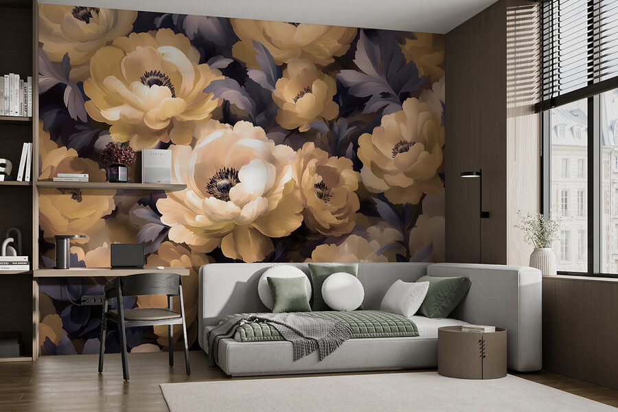 Grupo de flores com folhas