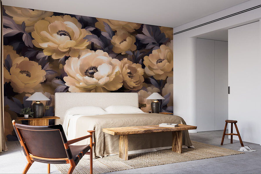 Grupo de flores com folhas