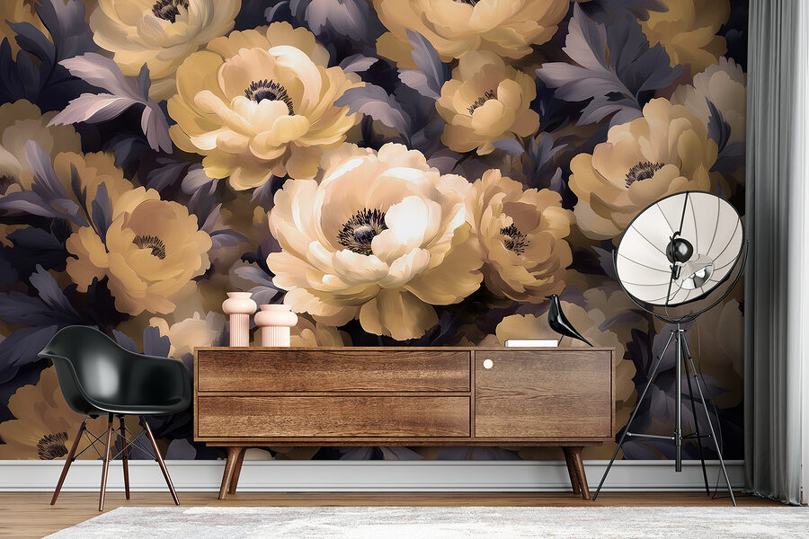 Grupo de flores com folhas