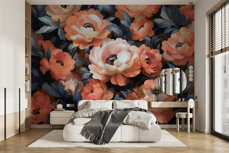 Grupo de flores com folhas azuis