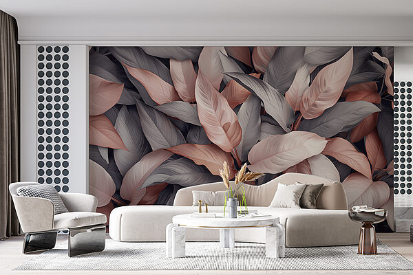 Grupo de folhas com folhas cor-de-rosa e cinzentas Grupo de folhas com folhas cor-de-rosa e cinzentas