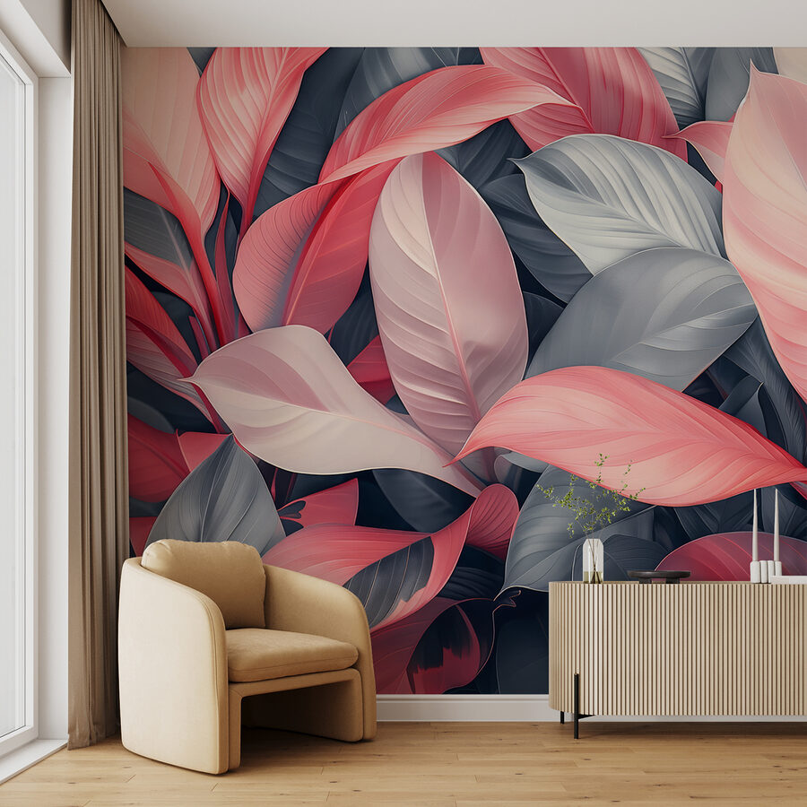 Papel de parede Grupo de folhas cor-de-rosa e cinzentas - Image 2
