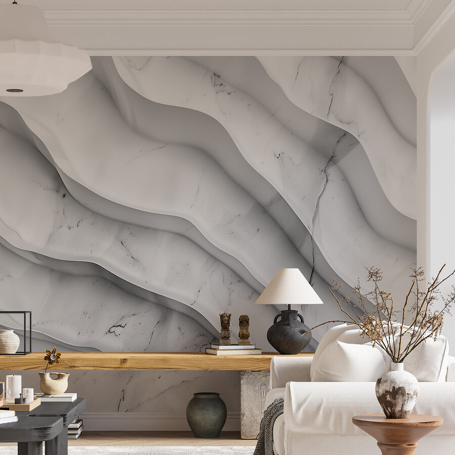 Superfície de mármore branco com linhas onduladas Superfície de mármore branco com linhas onduladas