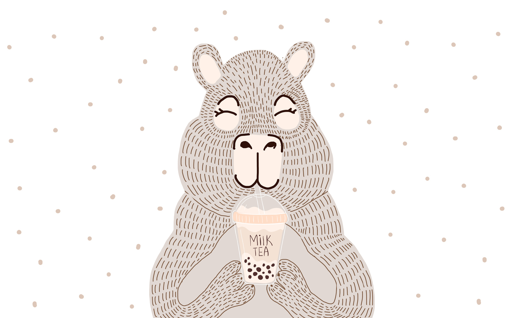 Cartoon of a bear holding a bubble tea