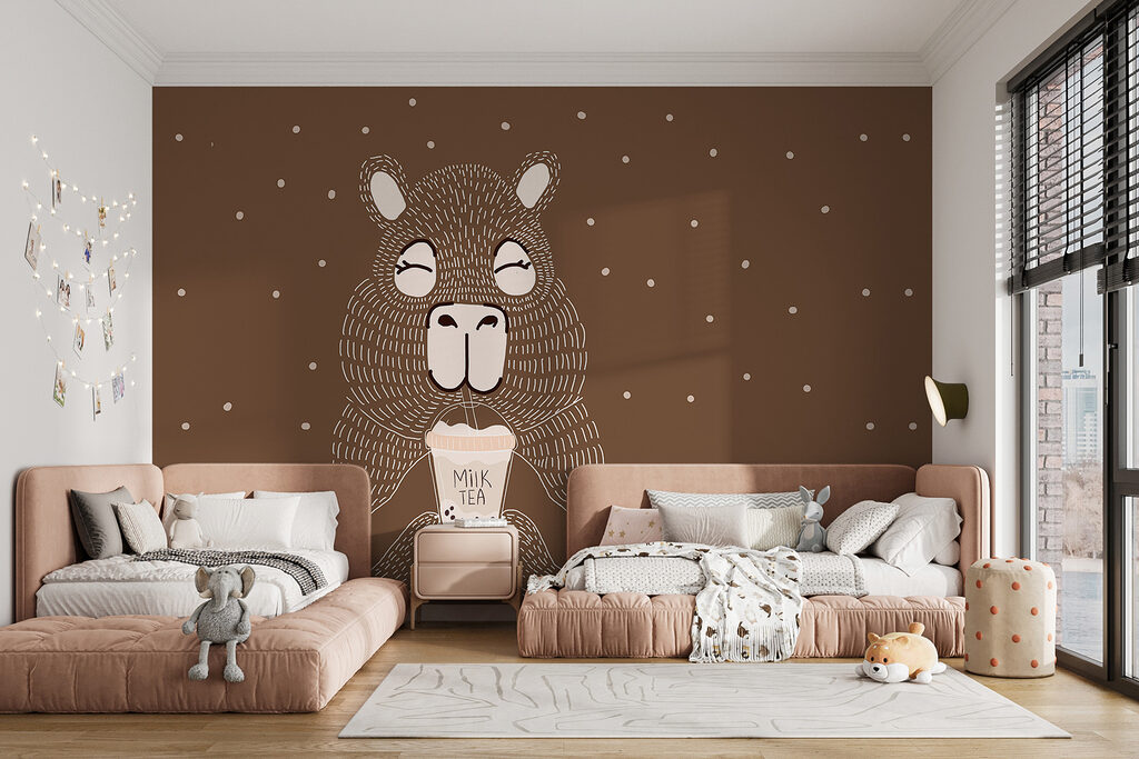 Cartoon animal holding a cup of milk tea Cartoon animal holding a cup of milk tea