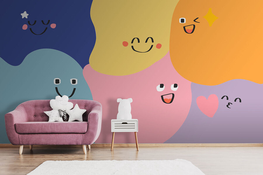 Papel de parede Grupo de formas coloridas com rostos