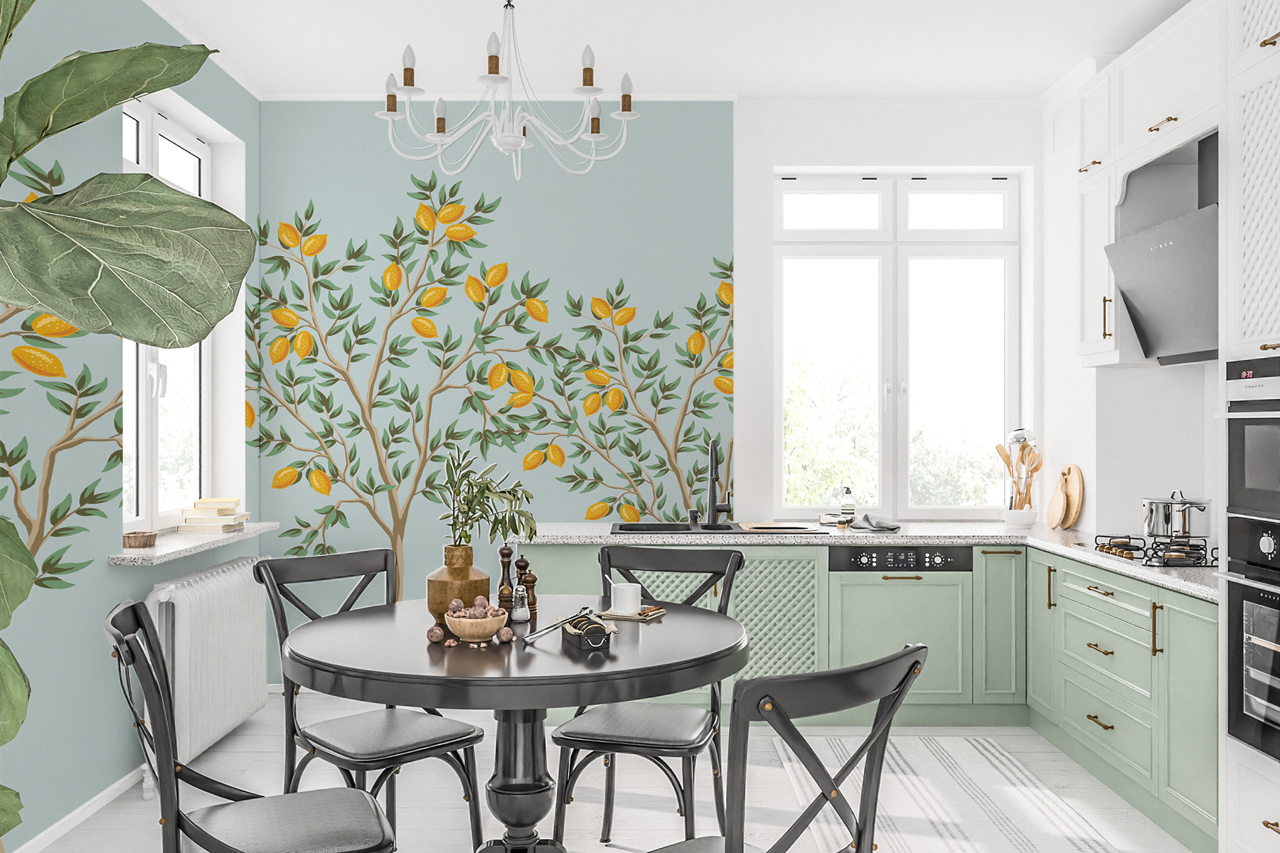 Group of lemon trees with fruits on them