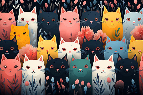 Grupo de gatos com flores Grupo de gatos com flores