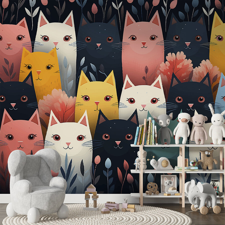 Grupo de gatos com flores