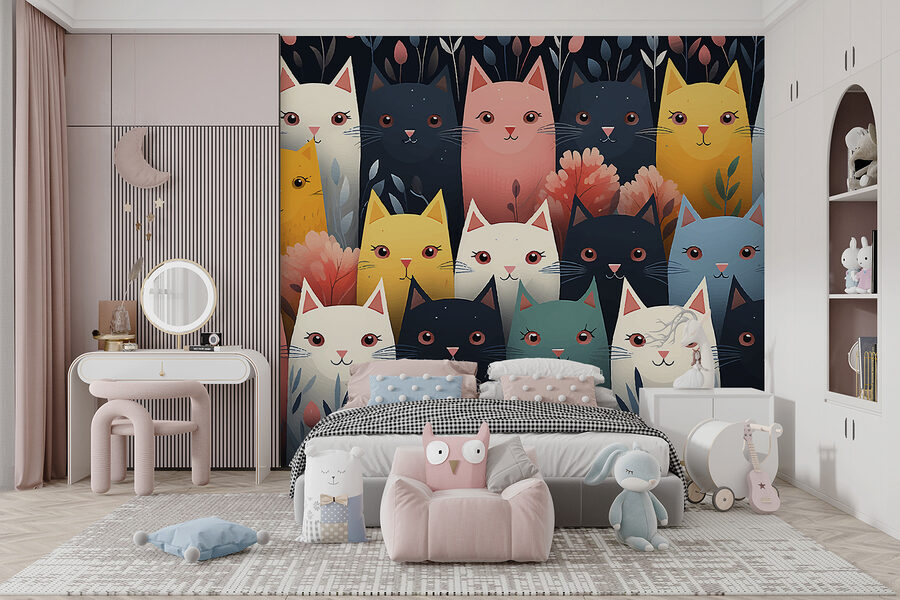 Grupo de gatos com flores