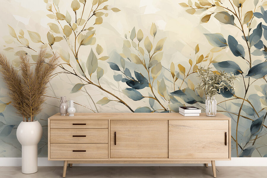 Pintura de folhas e ramos
