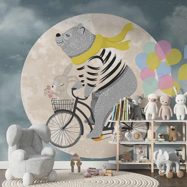 Urso a andar de bicicleta com balões Urso a andar de bicicleta com balões
