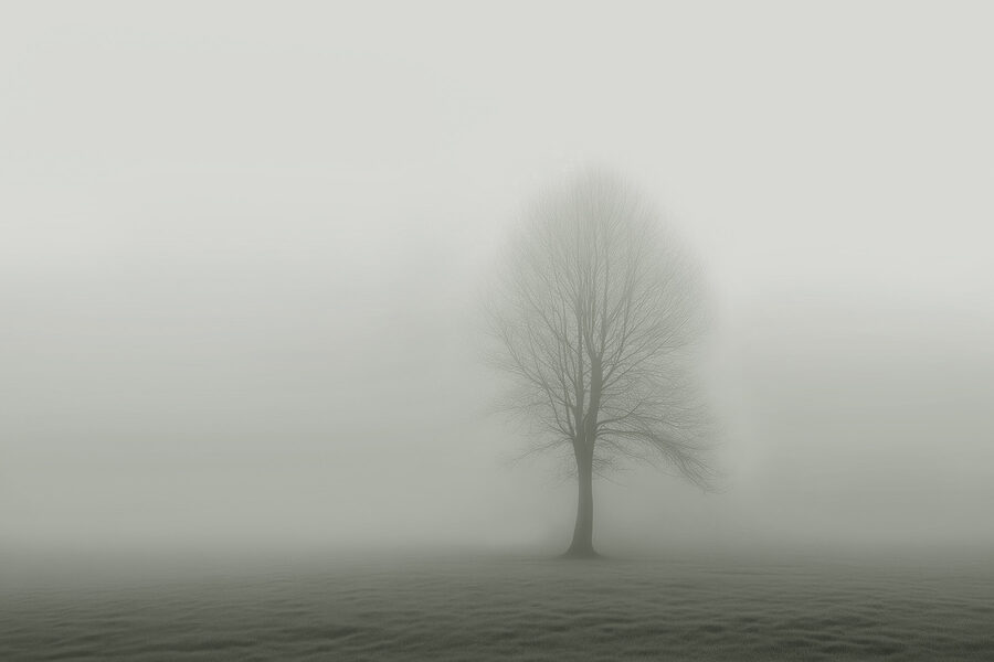 Árvore num campo de nevoeiro Árvore num campo de nevoeiro
