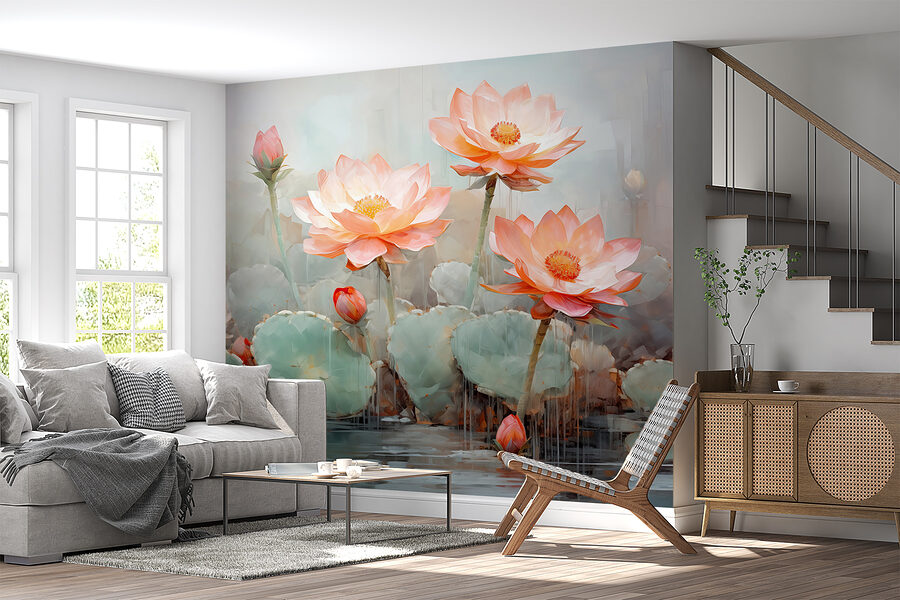 Grupo de flores cor-de-rosa com folhas verdes