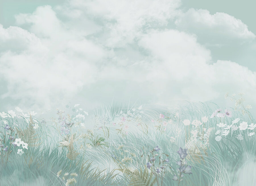 Campo de relva e flores