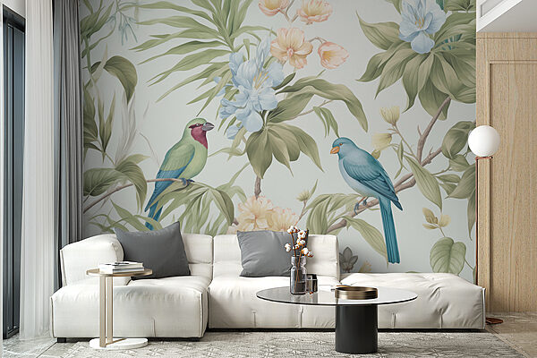 Papel de parede com pássaros e flores Papel de parede com pássaros e flores