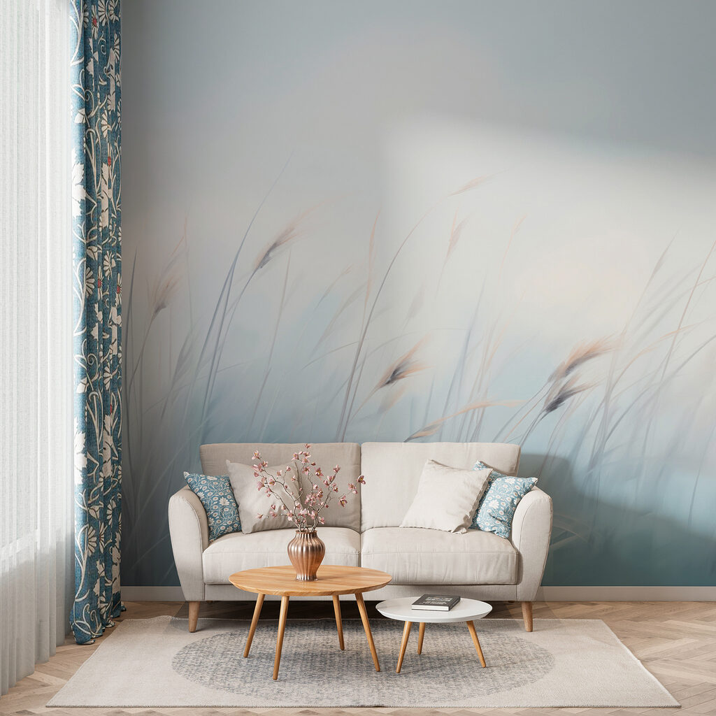 Field of grass with a foggy sky