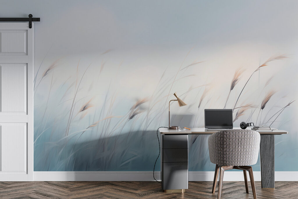 Field of grass with a foggy sky