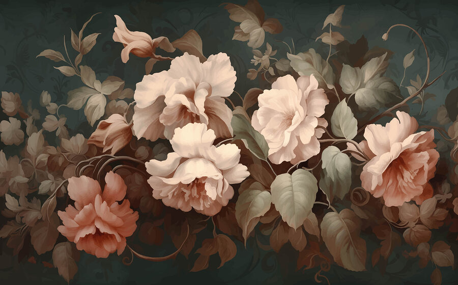 Pintura de flores sobre um fundo escuro