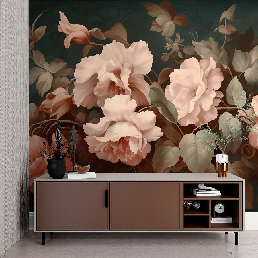 Pintura de flores sobre um fundo escuro