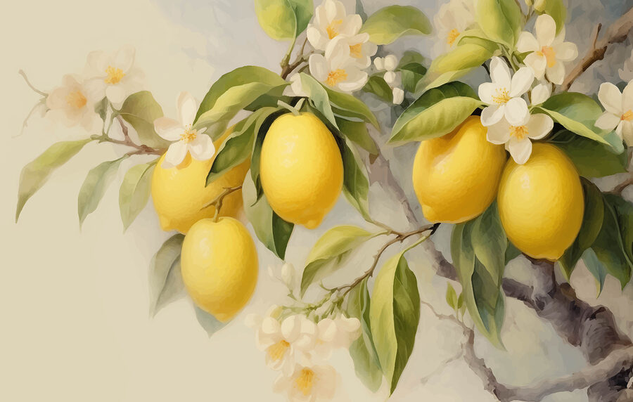 Pintura de limões numa árvore