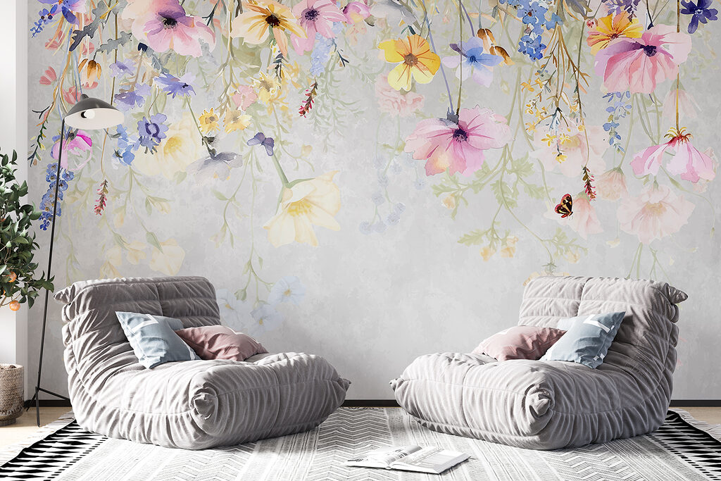 Painting of flowers and butterflies