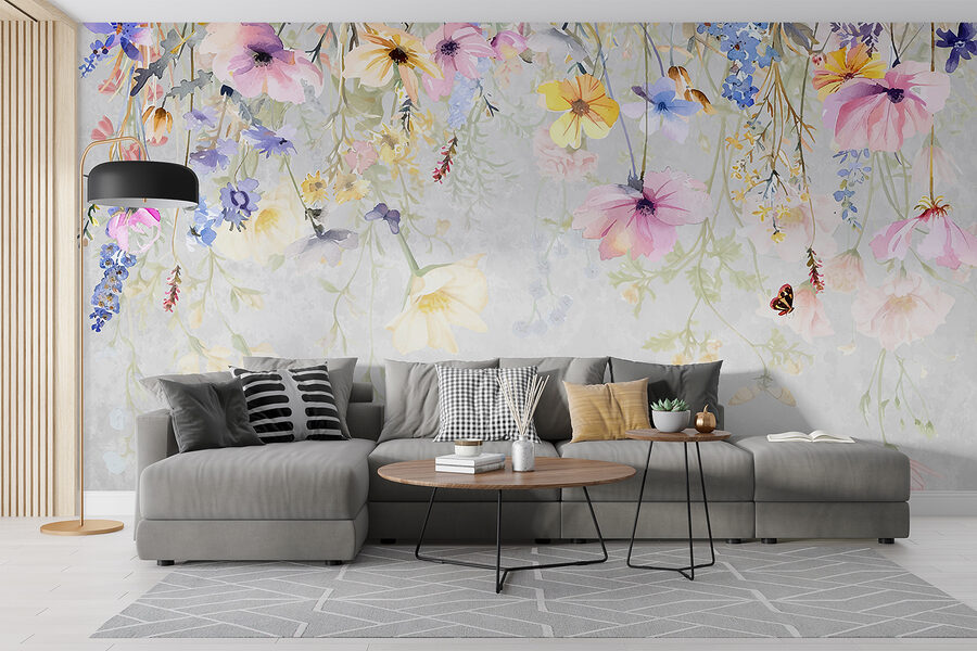 Pintura de flores e borboletas