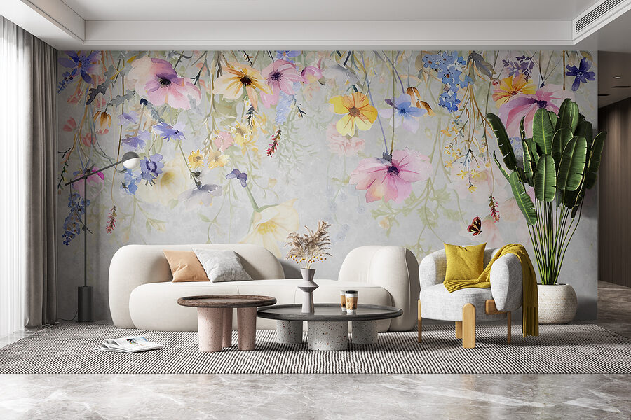 Pintura de flores e borboletas