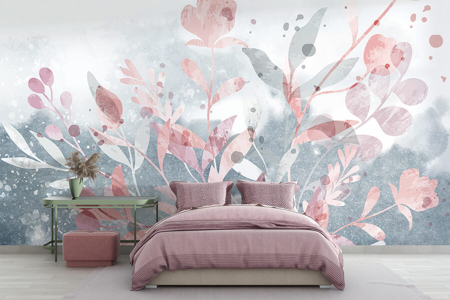 Desenho floral cor-de-rosa e cinzento