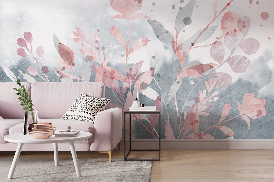 Desenho floral cor-de-rosa e cinzento