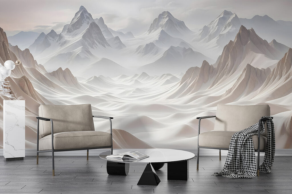 Snowy mountains with clouds