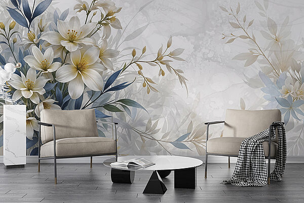 Pintura de flores e folhas Pintura de flores e folhas